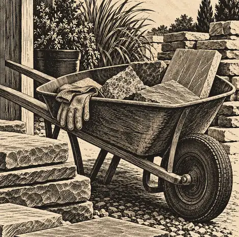 Illustration of landscaping businesses equipment and workspace