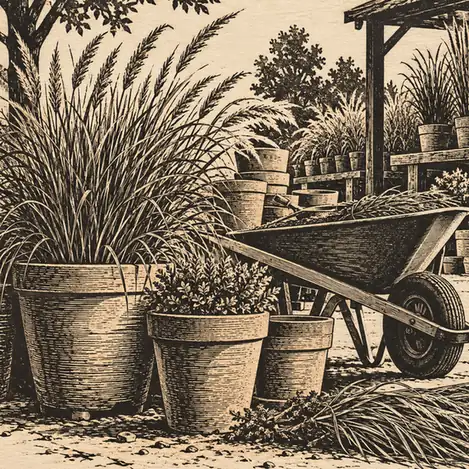 Illustration of landscaping businesses equipment and workspace